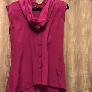 Anthro Silk cowl neck button down pink silk blouse